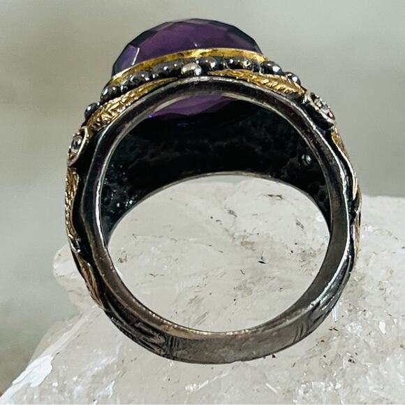 Vintage Sterling Amethyst Glass Turkish Cocktail Ring 8.5 - Picture 2 of 13